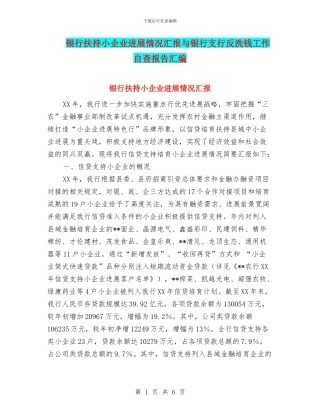 银行扶持小企业发展情况汇报与银行支行反洗钱工作自查报告汇编