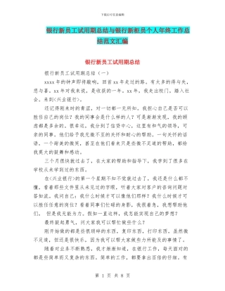 银行新员工试用期总结与银行新柜员个人年终工作总结范文汇编