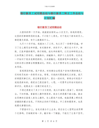 银行新员工试用期总结与银行新员工转正工作总结与计划汇编
