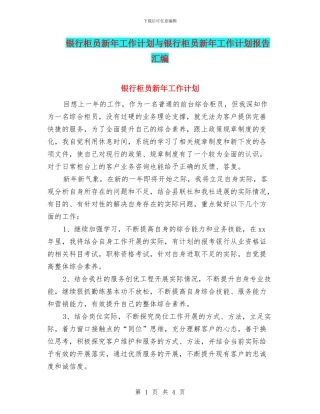 银行柜员新年工作计划与银行柜员新年工作计划报告汇编