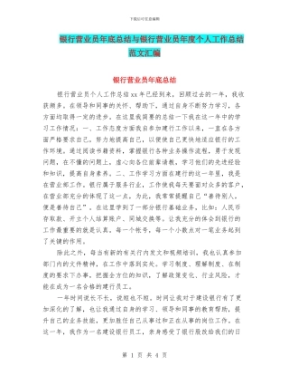 银行营业员年底总结与银行营业员年度个人工作总结范文汇编