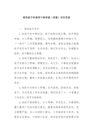 领导班子和领导干部考核（考察）评价用语