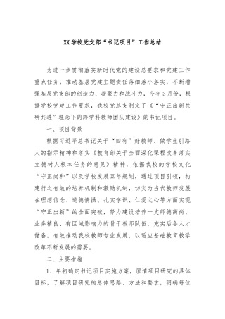 XX学校党支部“书记项目”工作总结