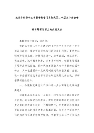 政府办秘书长在市管干部学习贯彻党的二十届三中全会精神专题研讨班上的交流发言