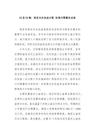 XX县XX镇：规范光伏收益分配 拓展问题整改成效