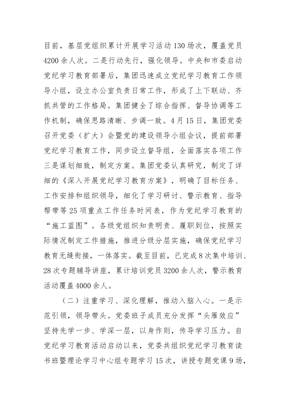 集团党纪学习教育工作情况汇报_第2页