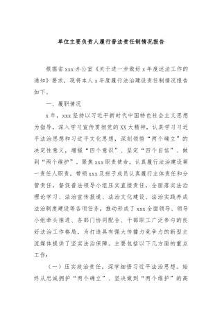 单位主要负责人履行普法责任制情况报告