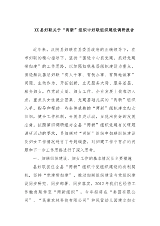 XX县妇联关于“两新”组织中妇联组织建设调研报告