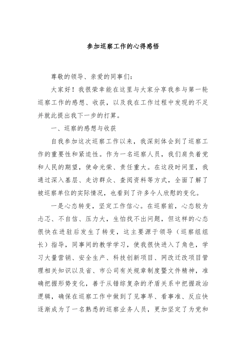参加巡察工作的心得感悟_第1页