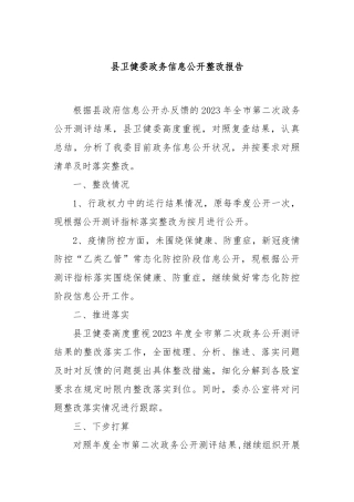 县卫健委政务信息公开整改报告