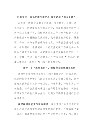 经验交流：强化党建引领发展 答好两道“融合命题”