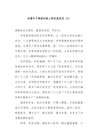 在青年干部培训班上的交流发言（2）