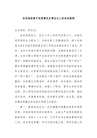 在巡视组集中巡视情况反馈会议上的讲话提纲