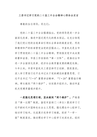 工委书记学习党的二十届三中全会精神心得体会发言
