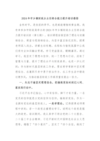 2024年市乡镇财政办主任综合能力提升培训感悟