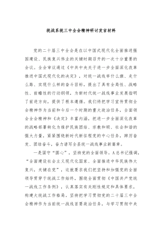 统战系统三中全会精神研讨发言材料