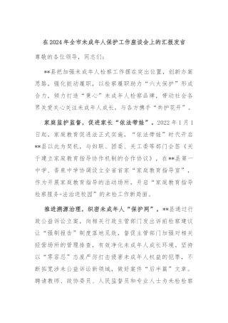 在2024年全市未成年人保护工作座谈会上的汇报发言