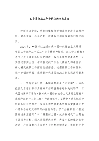 在全县统战工作会议上的表态发言