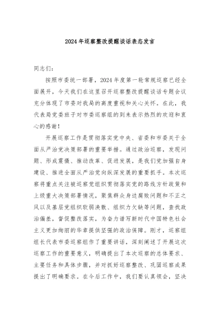 2024年巡察整改提醒谈话表态发言