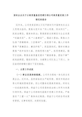 国有企业关于以高质量基层党建引领公司高质量发展工作情况的报告