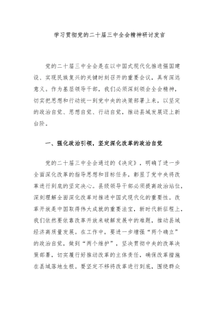 学习贯彻党的二十届三中全会精神研讨发言