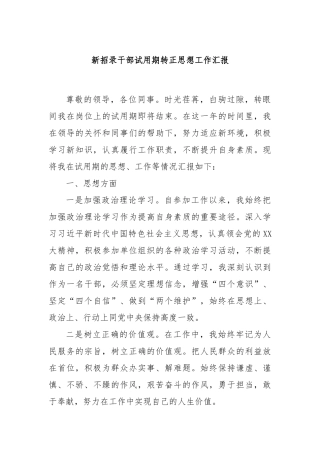 新招录干部试用期转正思想工作汇报