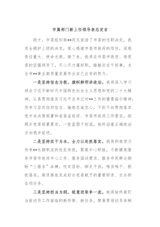 市属部门新上任领导表态发言