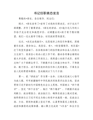 书记任职表态发言