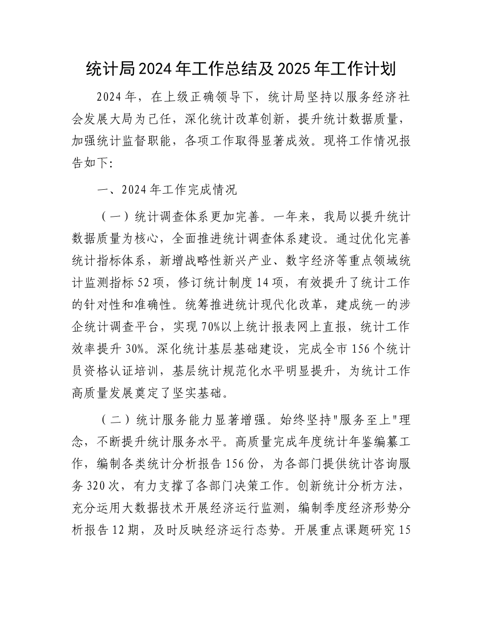 统计局2024年工作总结及2025年工作计划_第1页