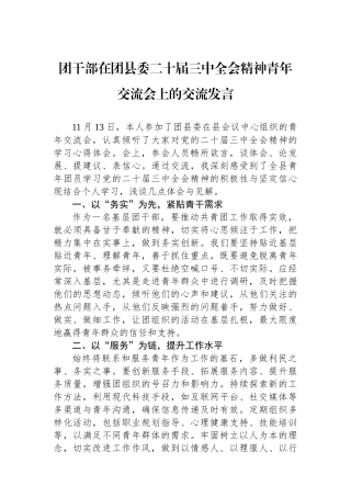 团干部在团县委二十届三中全会精神青年交流会上的交流发言