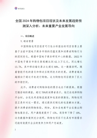 全国2024年购物包项目现状及未来发展趋势预测深入分析：未来重要产业发展导向