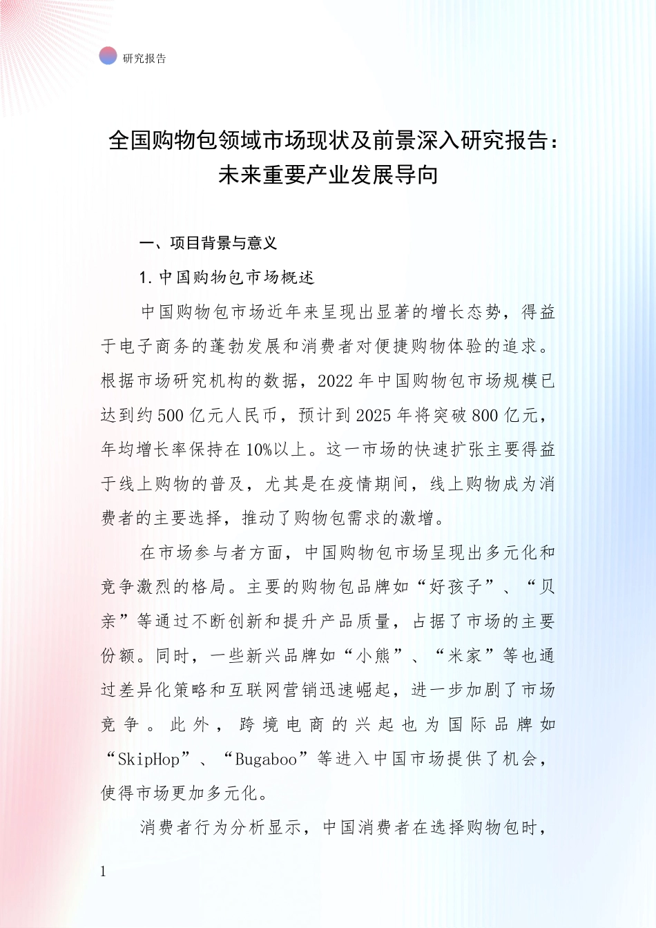 全国购物包领域市场现状及前景深入研究报告：未来重要产业发展导向_第1页