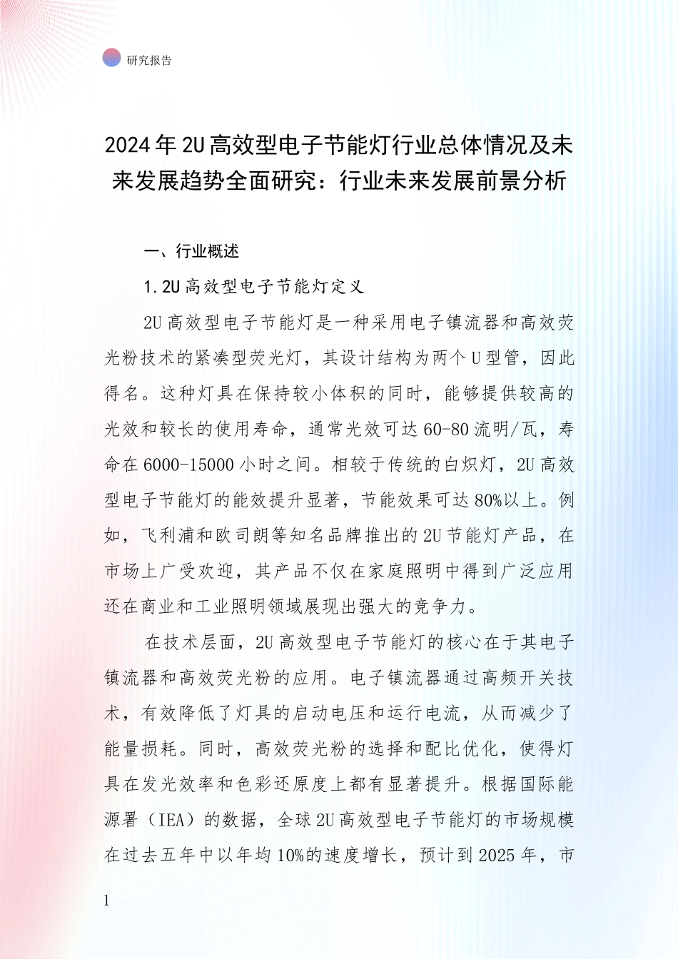 2024年2U高效型电子节能灯行业总体情况及未来发展趋势全面研究：行业未来发展前景分析_第1页