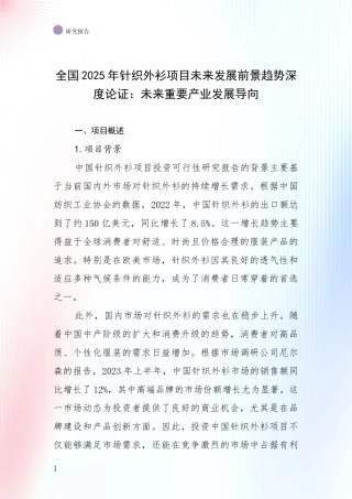 全国2025年针织外衫项目未来发展前景趋势深度论证：未来重要产业发展导向