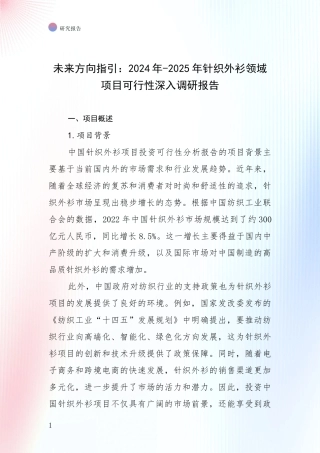 未来方向指引：2024年-2025年针织外衫领域项目可行性深入调研报告