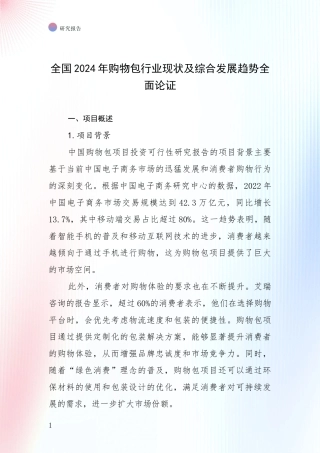全国2024年购物包行业现状及综合发展趋势全面论证