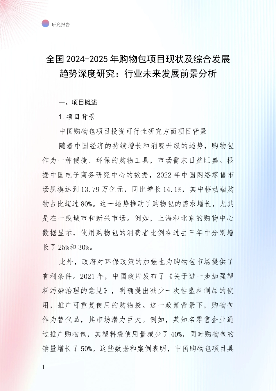 全国2024-2025年购物包项目现状及综合发展趋势深度研究：行业未来发展前景分析_第1页