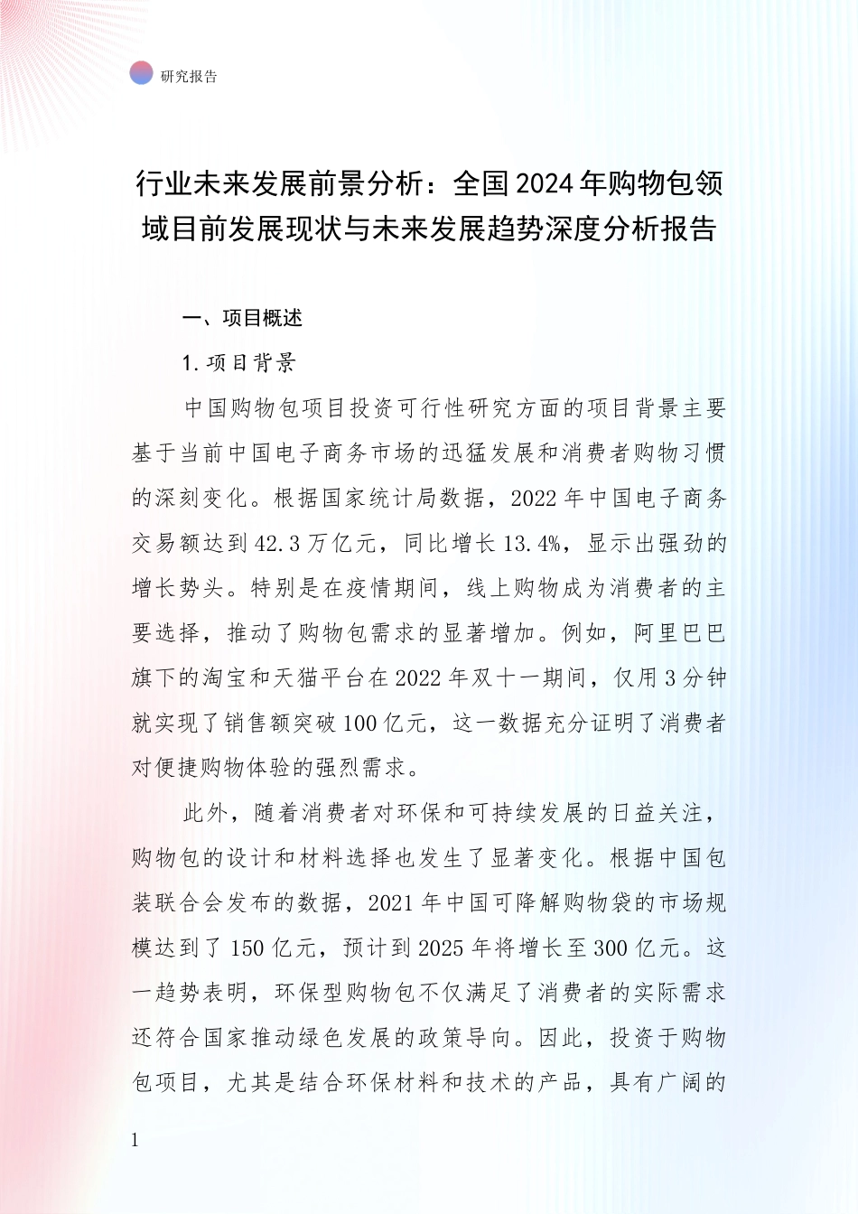 行业未来发展前景分析：全国2024年购物包领域目前发展现状与未来发展趋势深度分析报告_第1页
