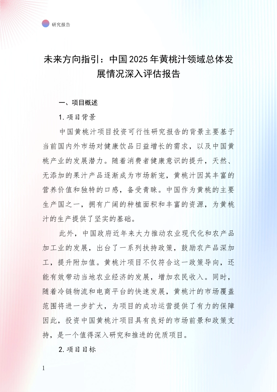 未来方向指引：中国2025年黄桃汁领域总体发展情况深入评估报告_第1页