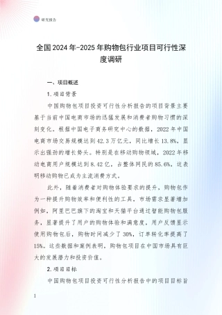 全国2024年-2025年购物包行业项目可行性深度调研