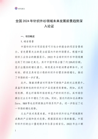 全国2024年针织外衫领域未来发展前景趋势深入论证