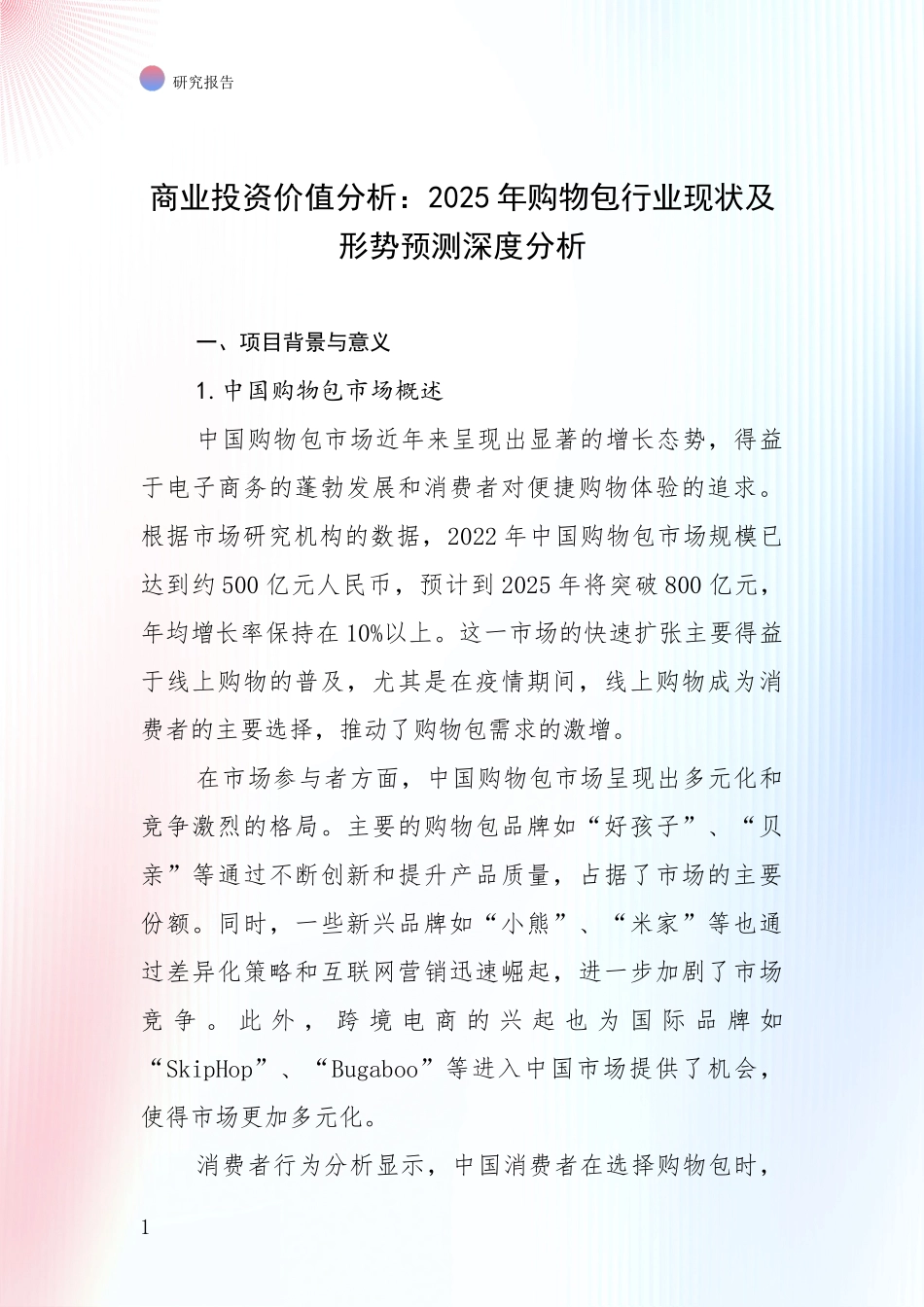 商业投资价值分析：2025年购物包行业现状及形势预测深度分析_第1页