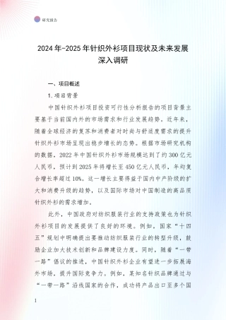 2024年-2025年针织外衫项目现状及未来发展深入调研