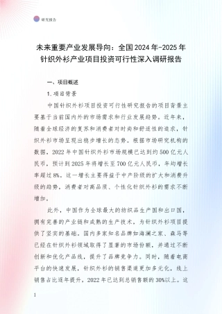 未来重要产业发展导向：全国2024年-2025年针织外衫产业项目投资可行性深入调研报告