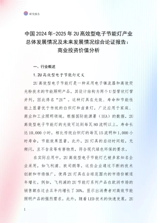 中国2024年-2025年2U高效型电子节能灯产业总体发展情况及未来发展情况综合论证报告：商业投资价值分析