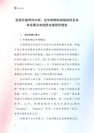 投资价值导向分析：近年购物包领域现状及未来发展总体趋势全面研究报告