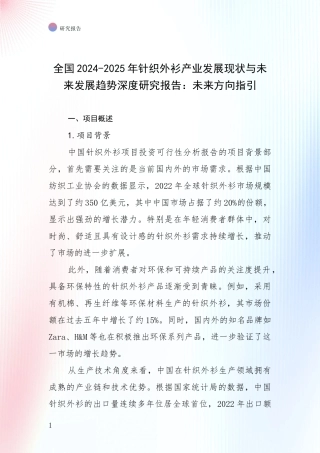 全国2024-2025年针织外衫产业发展现状与未来发展趋势深度研究报告：未来方向指引