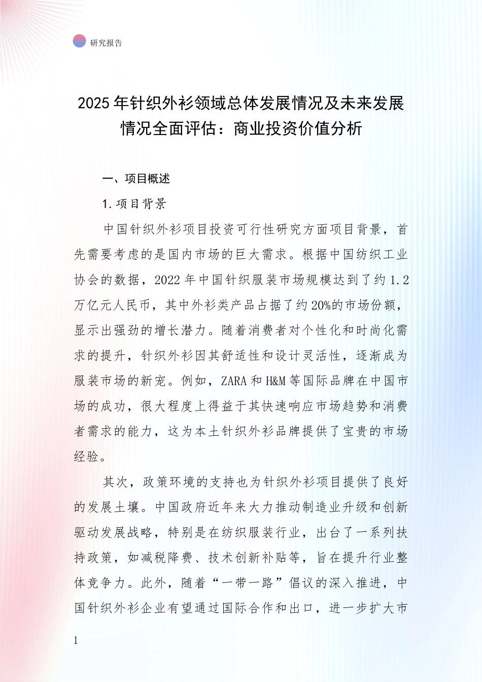 2025年针织外衫领域总体发展情况及未来发展情况全面评估：商业投资价值分析_第1页