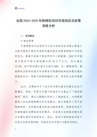 全国2024-2025年购物包项目市场现状及前景深度分析