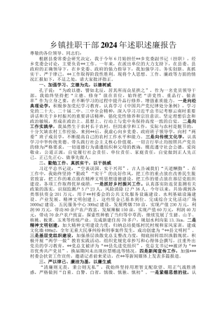 乡镇挂职干部2024年述职述廉报告